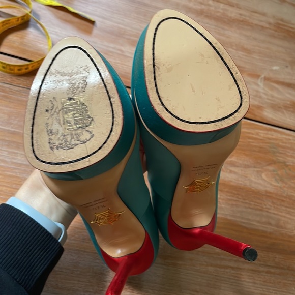 Charlotte Olympia Turquoise/Red Satin Josephine Platform Pumps Size 37.5 - Picture 8 of 12